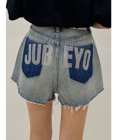 ハイウエストJUBEYO bijouデニムショートパンツ