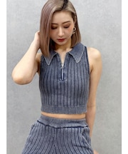 ハーフZIPノースリブリーチポロニットトップス