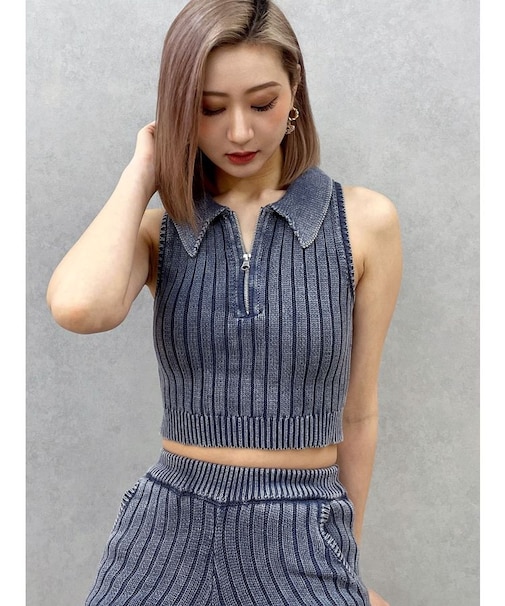 ハーフZIPノースリブリーチポロニットトップス