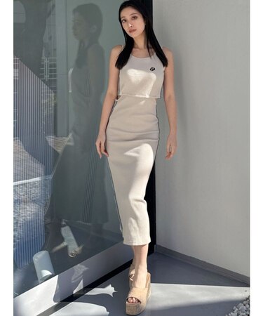 GDウエストOPEN SIDEラインノースリテレコロングワンピース