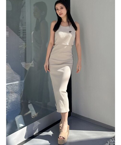 GDウエストOPEN SIDEラインノースリテレコロングワンピース