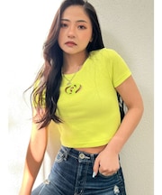 GDカットアウトハーフスリーブテレコトップス