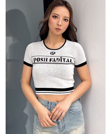 GD POSH FADITALハーフスリーブニットトップス
