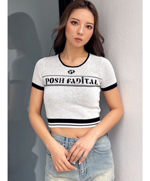 GD POSH FADITALハーフスリーブニットトップス