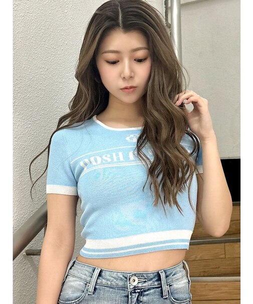 GD POSH FADITALハーフスリーブニットトップス