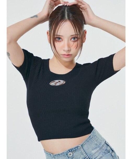 GD bijou MOLDハーフスリーブニットトップス