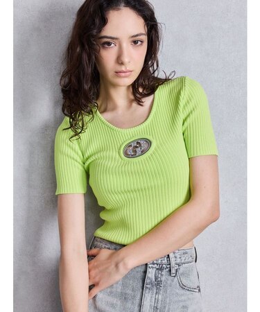 GD bijou MOLDハーフスリーブニットトップス