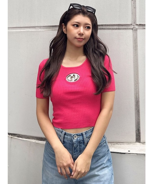 GD bijou MOLDハーフスリーブニットトップス