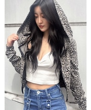 leopard printショートパーカー