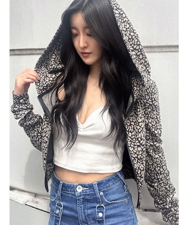 leopard printショートパーカー