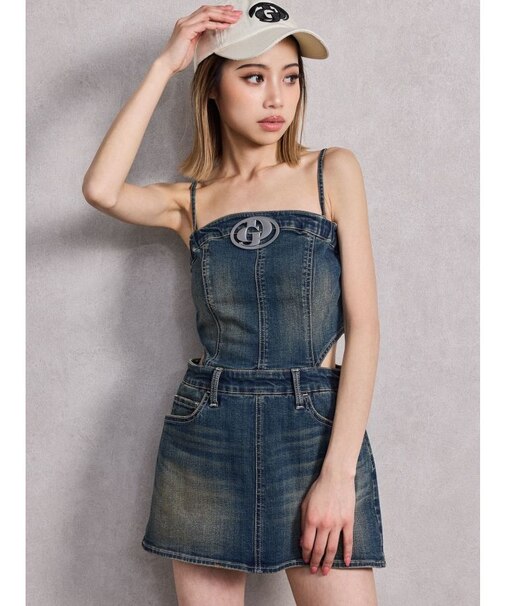 GD MOLD SIDE OPENスカートライクデニムワンピース