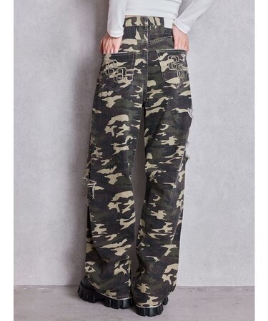 ハイウエストGG Stitch Barrel Leg ダメージデニムパンツ