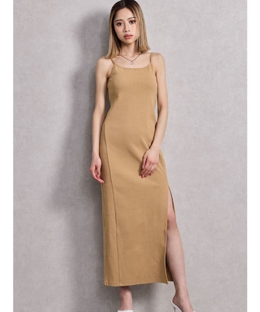 SIDE スリットテレコキャミロングワンピース