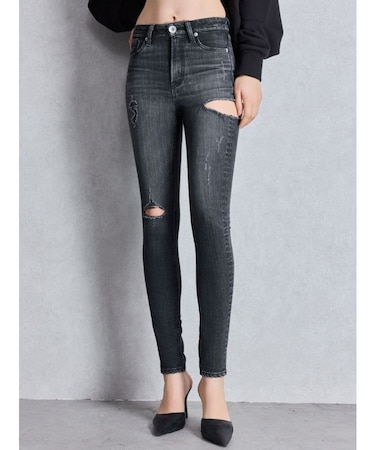 ミドルウエストSIDE RIPPEDスキニーデニムパンツ