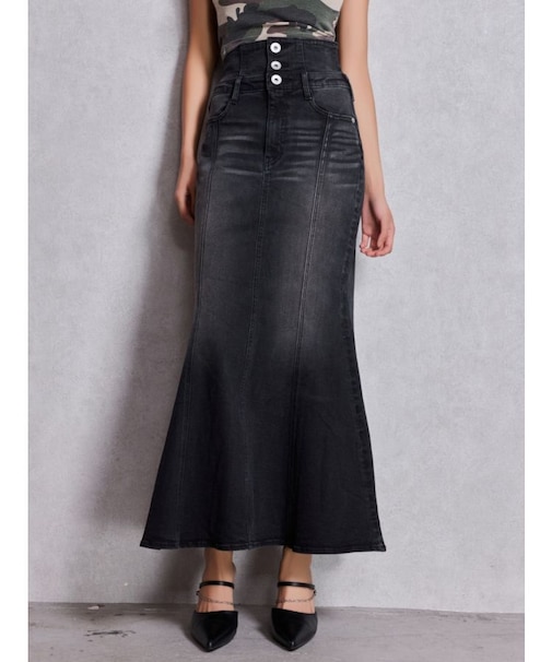 ハイウエストBACKクロスマーメイドデニムスカート