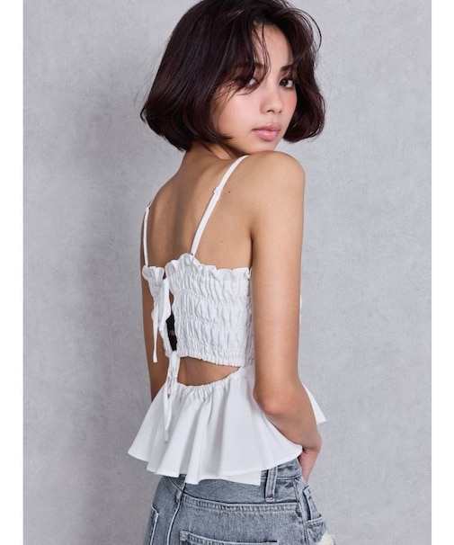 バックリボンペプラムブラウス