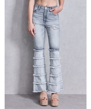 ハイウエストTIERED FRINGEフレアデニムパンツ