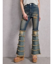 ハイウエストTIERED FRINGEフレアデニムパンツ