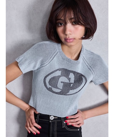 GD two color schemeハーフスリーブニットトップス