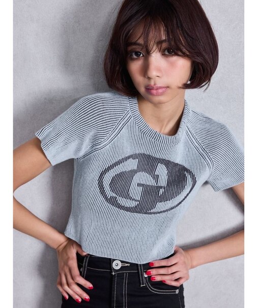 GD two color schemeハーフスリーブニットトップス