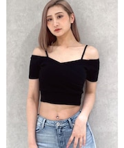 ハーフスリーブカシュクールオフショルショートトップス