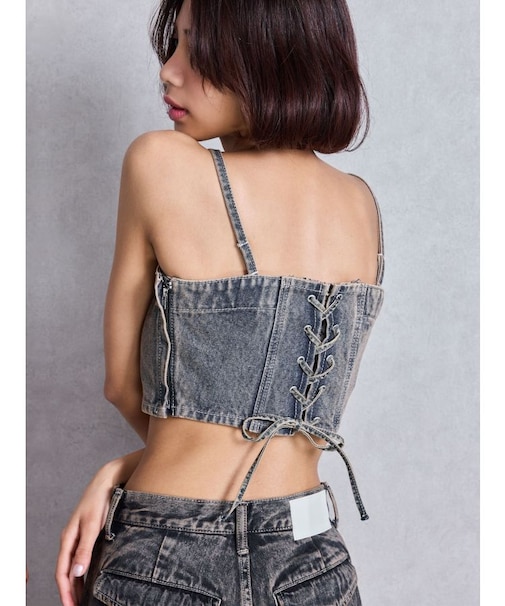 BACKレースUP Corsetデニムビスチェ