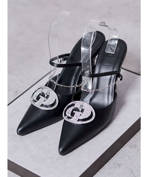 3way GDビジューMOLDチェーンストラップポインテッドミュール