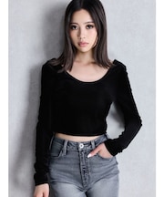 VELOUR RIB BACK CROSS TOPS