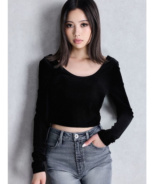 VELOUR RIB BACK CROSS TOPS