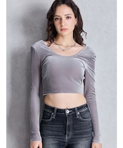 VELOUR RIB BACK CROSS TOPS
