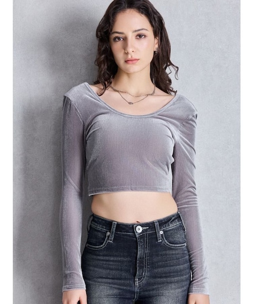 VELOUR RIB BACK CROSS TOPS