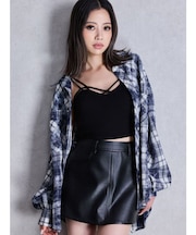 processing checkered print looseシャツ