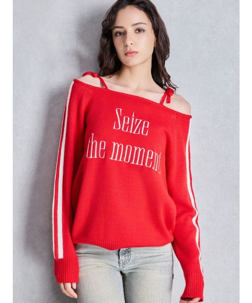 Seize the momentオフショルリボンニットトップス