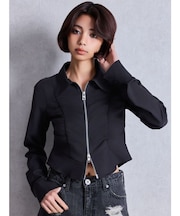 W ZIPギャザータイトシャツ