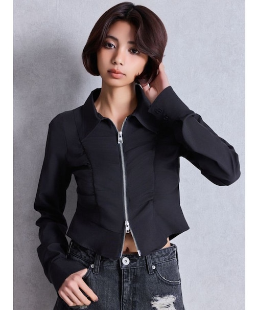 W ZIPギャザータイトシャツ