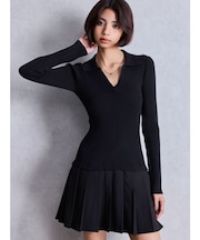 Mix material プリーツスカートニットワンピース