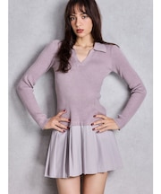 Mix material プリーツスカートニットワンピース