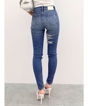 ミドルウエストSIDE CUT INNER DAMAGEスキニーデニムパンツ