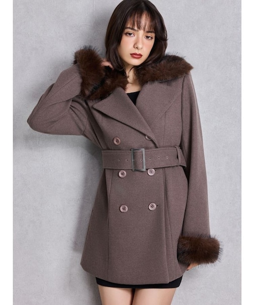 ベルト付きタイトファーコート