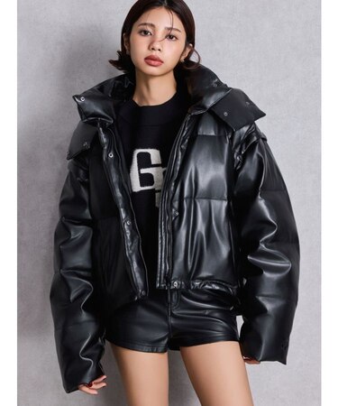 2WAYフェイクレザーミドル丈ダウンコート