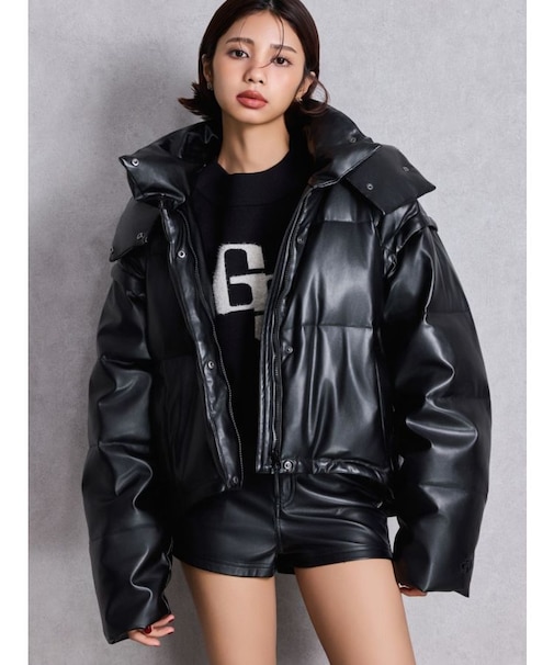 2WAYフェイクレザーミドル丈ダウンコート