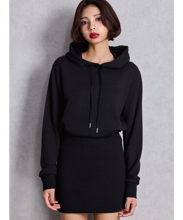 BACK OPENドッキングスウェットパーカーワンピース