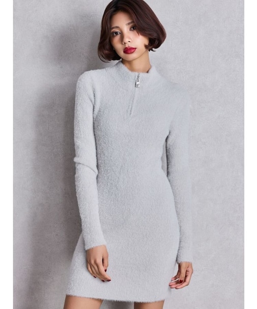 ZIPミニシャギーニットワンピース