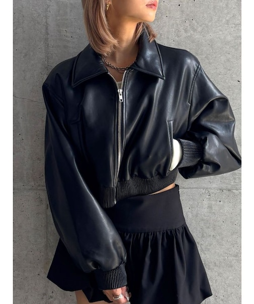 【TINY】fake leatherショートブルゾン