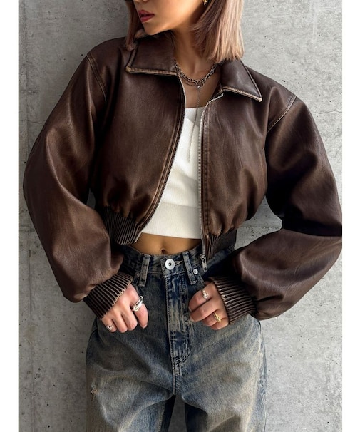 【TINY】fake leatherショートブルゾン