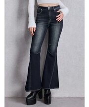 ハイウエストleg lengthフレアデニムパンツ