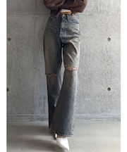 【TINY】ハイウエストKNEEダメージワイドデニムパンツ