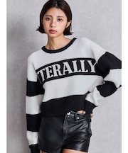 LITERALLYボーダーショートニットトップス