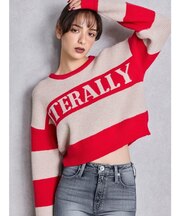 LITERALLYボーダーショートニットトップス