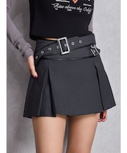 belt designプリーツスカートライクショートパンツ